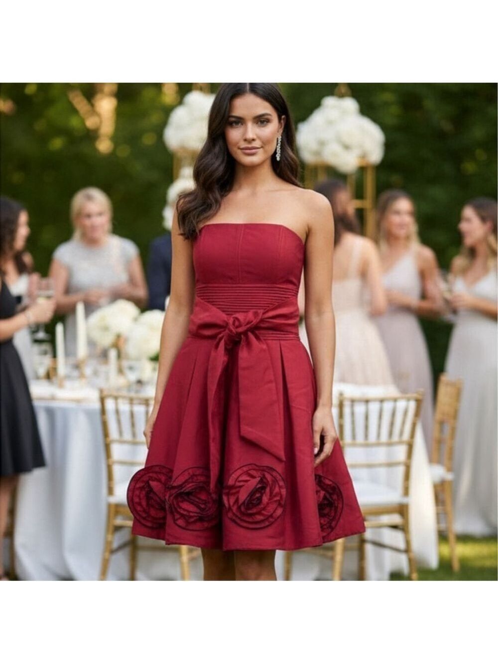 Romeo & Juliet Couture Shiny Red Strapless Fit & Flare Cocktail Dress Sz L Fairy